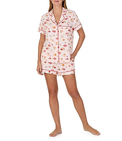 kate spade new york Coffee & Croissants Print Short Sleeve Notch Collar Jersey Knit Shorty Pajama Set