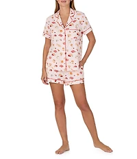 kate spade new york Coffee & Croissants Print Short Sleeve Notch Collar Jersey Knit Shorty Pajama Set