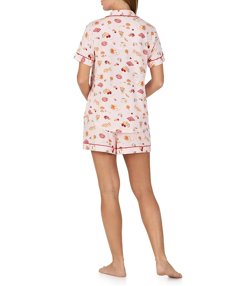 kate spade new york Coffee & Croissants Print Short Sleeve Notch Collar Jersey Knit Shorty Pajama Set