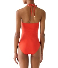 kate spade new york Contrast Floral Rosette Solid Bandeau Cut-Out One Piece Swimsuit