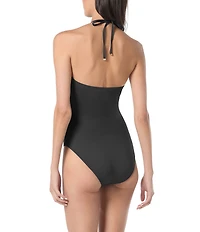 kate spade new york Contrast Floral Rosette Solid Bandeau Cut-Out One Piece Swimsuit