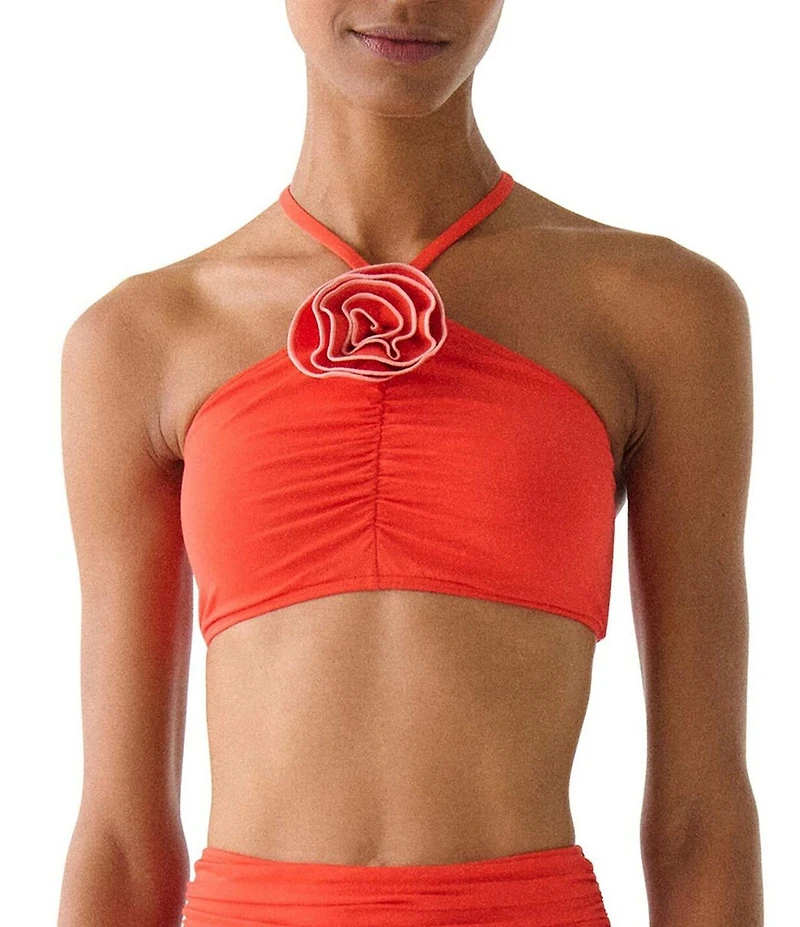 kate spade new york Contrast Rosette Solid High Neck Bra Swim Top