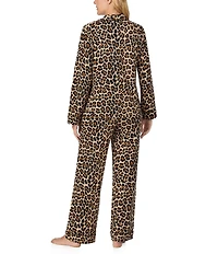 kate spade new york Cozy Jersey Knit Animal Print Long Sleeve Notch Collar Holiday Pajama Set