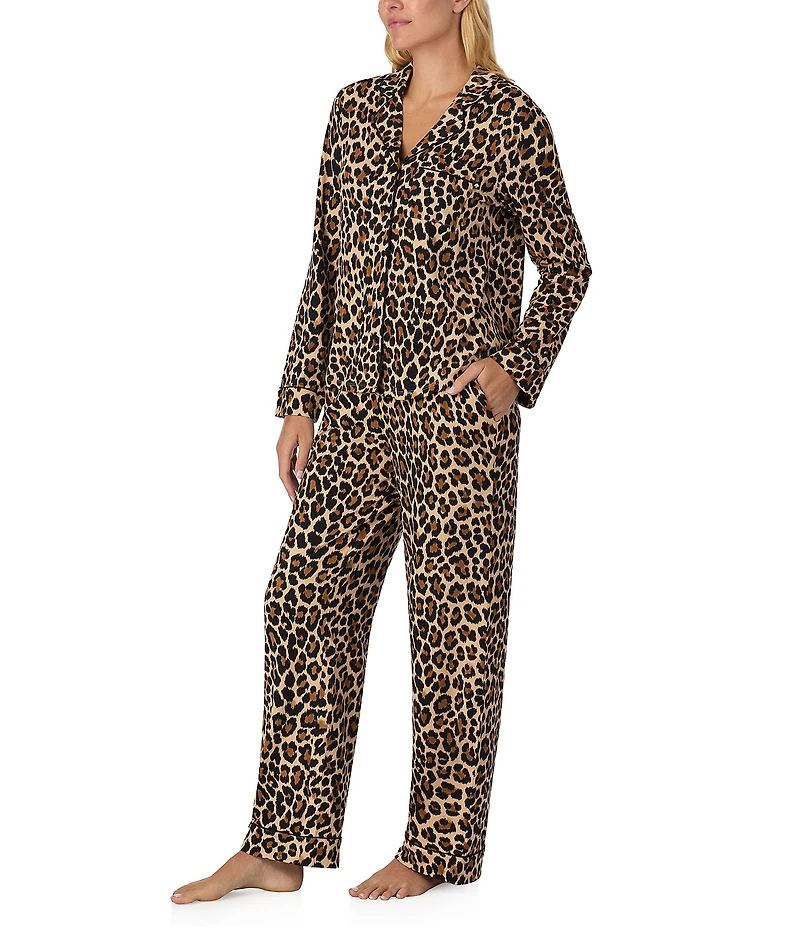 kate spade new york Cozy Jersey Knit Animal Print Long Sleeve Notch Collar Holiday Pajama Set