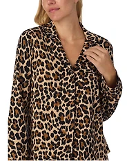 kate spade new york Cozy Jersey Knit Animal Print Long Sleeve Notch Collar Holiday Pajama Set