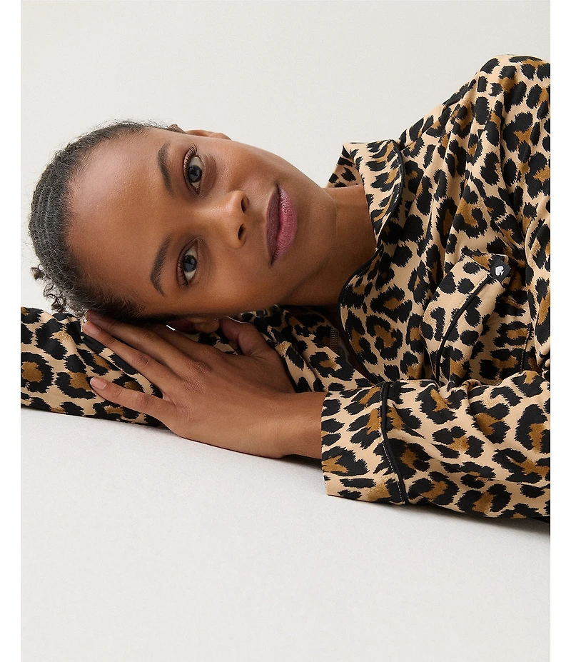 kate spade new york Cozy Jersey Knit Animal Print Long Sleeve Notch Collar Holiday Pajama Set