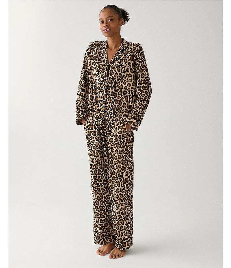 kate spade new york Cozy Jersey Knit Animal Print Long Sleeve Notch Collar Holiday Pajama Set