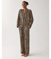 kate spade new york Cozy Jersey Knit Animal Print Long Sleeve Notch Collar Holiday Pajama Set