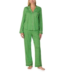 kate spade new york Cozy Jersey Knit Dotted Long Sleeve Notch Collar Holiday Pajama Set