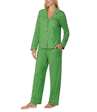 kate spade new york Cozy Jersey Knit Dotted Long Sleeve Notch Collar Holiday Pajama Set