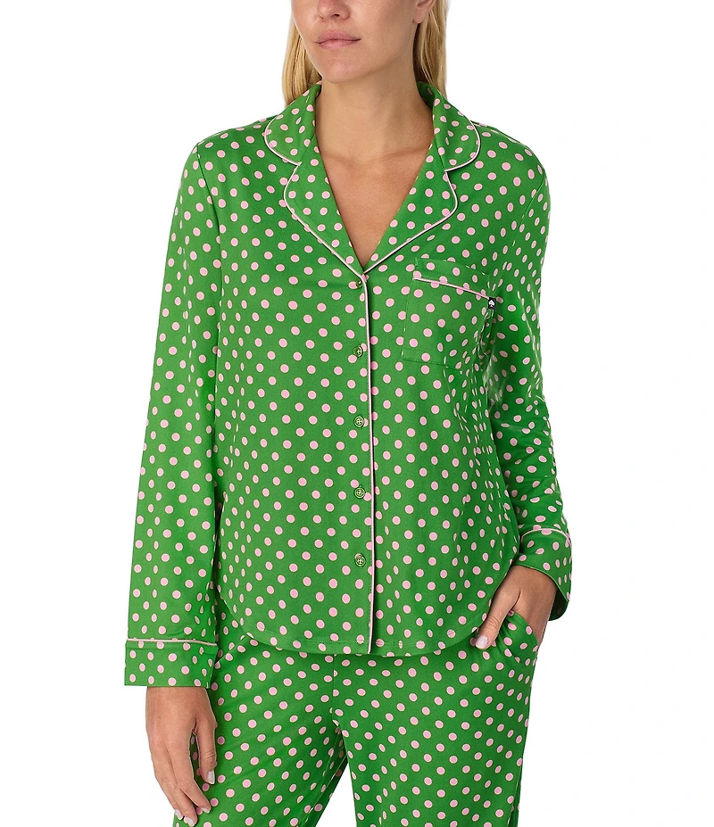 kate spade new york Cozy Jersey Knit Dotted Long Sleeve Notch Collar Holiday Pajama Set