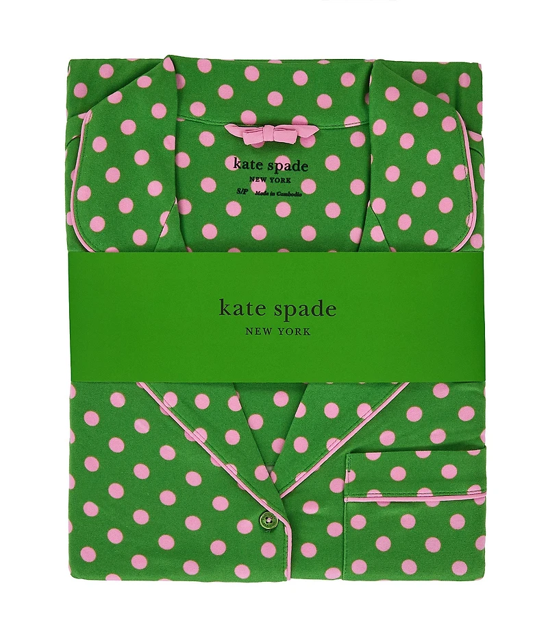 kate spade new york Cozy Jersey Knit Dotted Long Sleeve Notch Collar Holiday Pajama Set