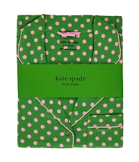 kate spade new york Cozy Jersey Knit Dotted Long Sleeve Notch Collar Holiday Pajama Set
