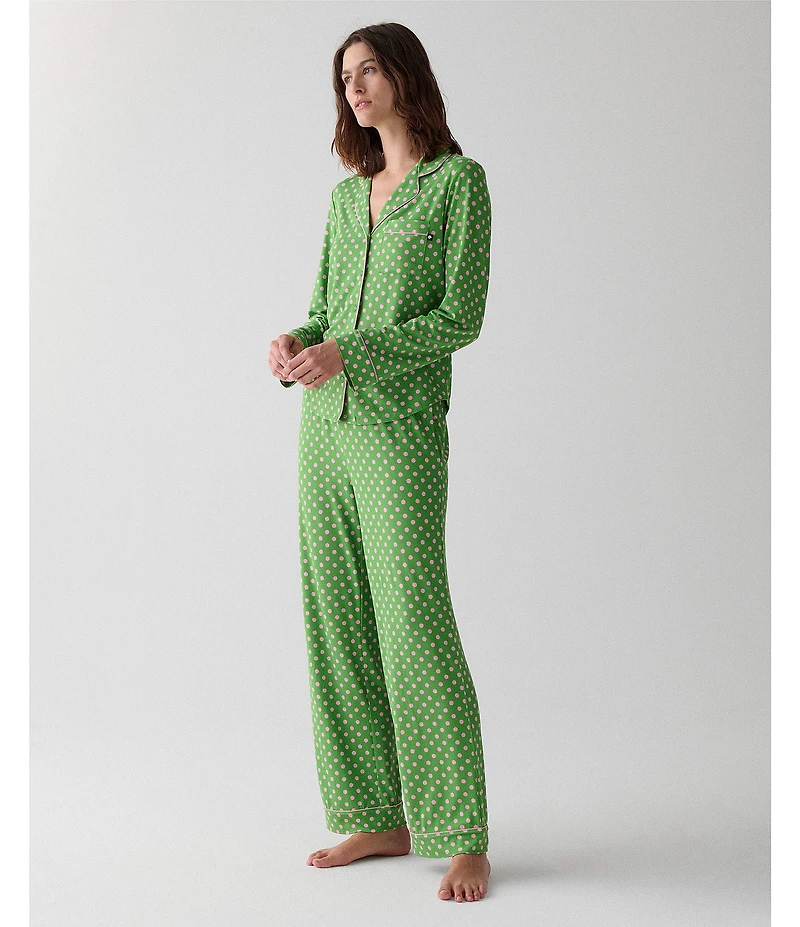 kate spade new york Cozy Jersey Knit Dotted Long Sleeve Notch Collar Holiday Pajama Set