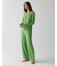 kate spade new york Cozy Jersey Knit Dotted Long Sleeve Notch Collar Holiday Pajama Set