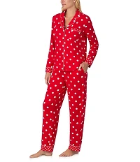 kate spade new york Cozy Jersey Knit Dotted Long Sleeve Notch Collar Holiday Pajama Set