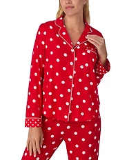 kate spade new york Cozy Jersey Knit Dotted Long Sleeve Notch Collar Holiday Pajama Set