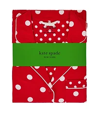 kate spade new york Cozy Jersey Knit Dotted Long Sleeve Notch Collar Holiday Pajama Set