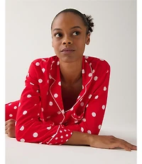 kate spade new york Cozy Jersey Knit Dotted Long Sleeve Notch Collar Holiday Pajama Set