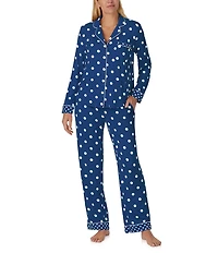 kate spade new york Cozy Jersey Knit Dotted Long Sleeve Notch Collar Holiday Pajama Set