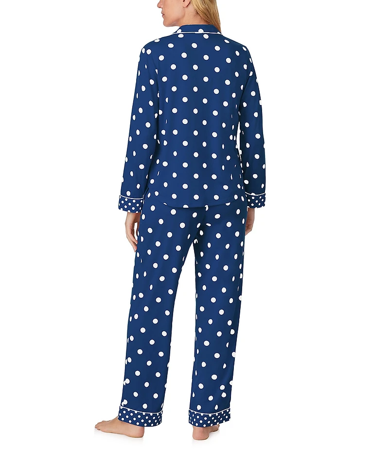 kate spade new york Cozy Jersey Knit Dotted Long Sleeve Notch Collar Holiday Pajama Set
