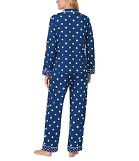 kate spade new york Cozy Jersey Knit Dotted Long Sleeve Notch Collar Holiday Pajama Set