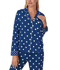 kate spade new york Cozy Jersey Knit Dotted Long Sleeve Notch Collar Holiday Pajama Set