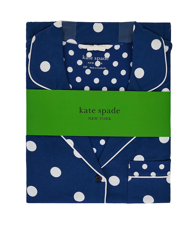 kate spade new york Cozy Jersey Knit Dotted Long Sleeve Notch Collar Holiday Pajama Set