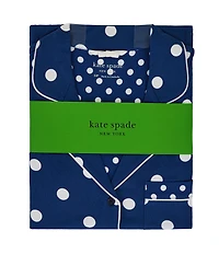 kate spade new york Cozy Jersey Knit Dotted Long Sleeve Notch Collar Holiday Pajama Set