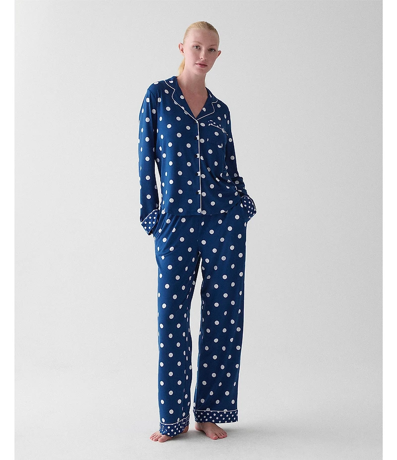kate spade new york Cozy Jersey Knit Dotted Long Sleeve Notch Collar Holiday Pajama Set