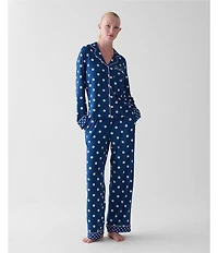 kate spade new york Cozy Jersey Knit Dotted Long Sleeve Notch Collar Holiday Pajama Set