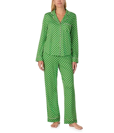 kate spade new york Cozy Jersey Knit Dotted Print Long Sleeve Notch Collar Holiday Pajama Set