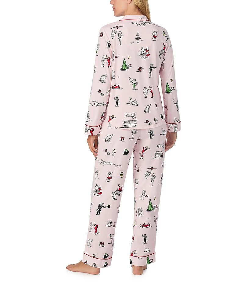 kate spade new york Cozy Jersey Knit Holiday Party Print Long Sleeve Notch Collar Holiday Pajama Set