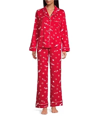 kate spade new york Cozy Jersey Knit Peppermint Dot Print Long Sleeve Notch Collar Holiday Pajama Set