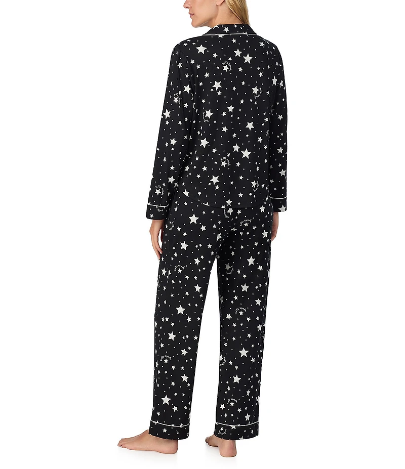 kate spade new york Cozy Jersey Knit Star Print Long Sleeve Notch Collar Holiday Pajama Set