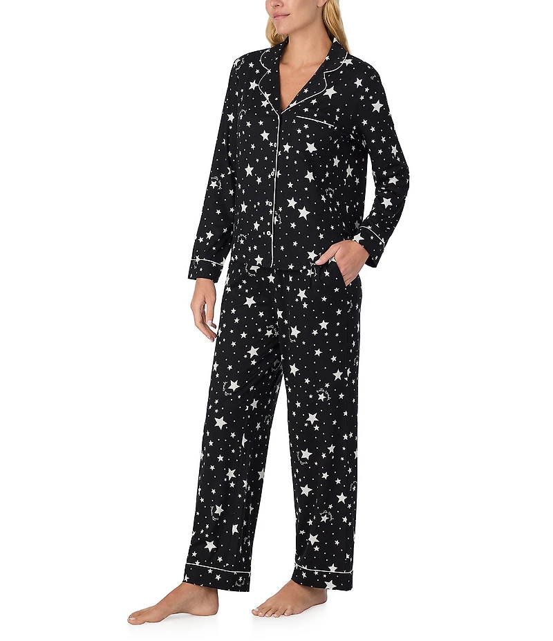 kate spade new york Cozy Jersey Knit Star Print Long Sleeve Notch Collar Holiday Pajama Set