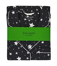 kate spade new york Cozy Jersey Knit Star Print Long Sleeve Notch Collar Holiday Pajama Set