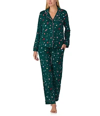 kate spade new york Cozy Jersey Knit Sugarplum Fairy Print Long Sleeve Notch Collar Holiday Pajama Set