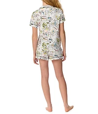 kate spade new york Cozy Weekend Print Short Sleeve Notch Collar Jersey Knit Shorty Pajama Set