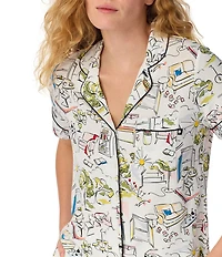 kate spade new york Cozy Weekend Print Short Sleeve Notch Collar Jersey Knit Shorty Pajama Set