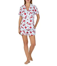 kate spade new york Crab & Lobster Toss Print Short Sleeve Notch Collar Brushed Jersey Knit Shorty Pajama Set