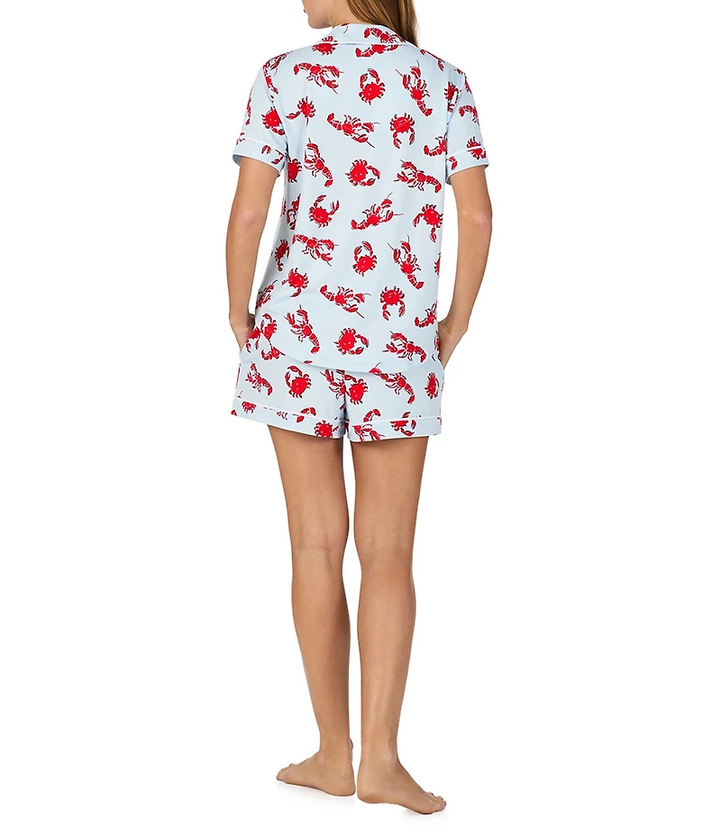 kate spade new york Crab & Lobster Toss Print Short Sleeve Notch Collar Brushed Jersey Knit Shorty Pajama Set