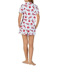 kate spade new york Crab & Lobster Toss Print Short Sleeve Notch Collar Brushed Jersey Knit Shorty Pajama Set