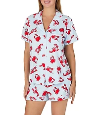kate spade new york Crab & Lobster Toss Print Short Sleeve Notch Collar Brushed Jersey Knit Shorty Pajama Set