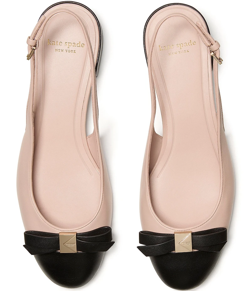 kate spade new york Deco Bow Leather Slingback Cap Toe Flats