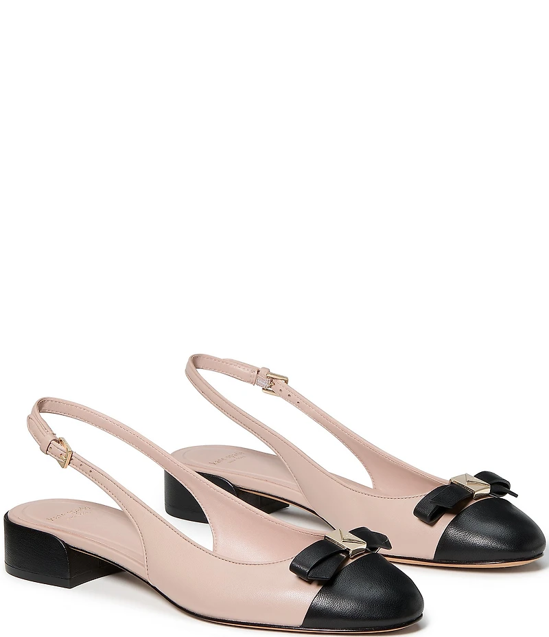 kate spade new york Deco Bow Leather Slingback Cap Toe Flats