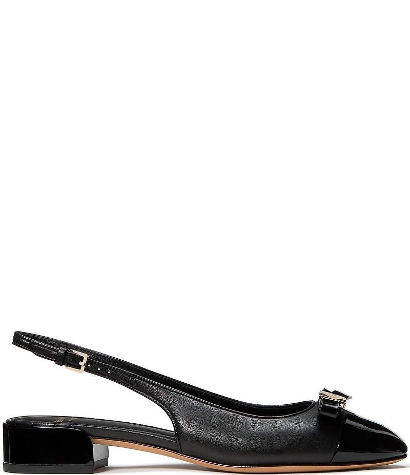kate spade new york Deco Bow Leather Slingback Patent Cap Toe Flats
