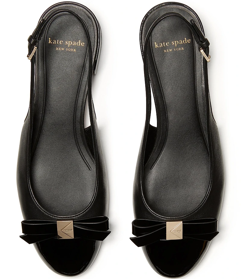 kate spade new york Deco Bow Leather Slingback Patent Cap Toe Flats