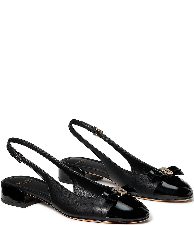 kate spade new york Deco Bow Leather Slingback Patent Cap Toe Flats