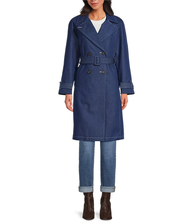 kate spade new york Denim Water Resistant Notch Collar Long Sleeve Belted Trench Coat